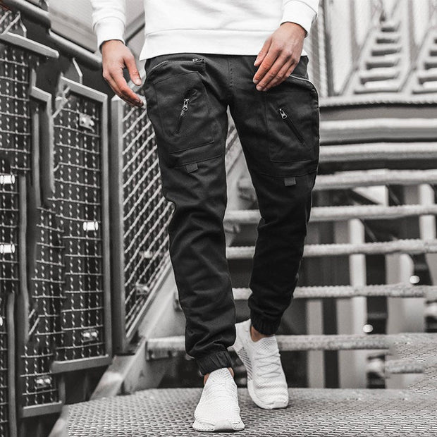 Multi-pocket zipper slacks workwear sports trousers
