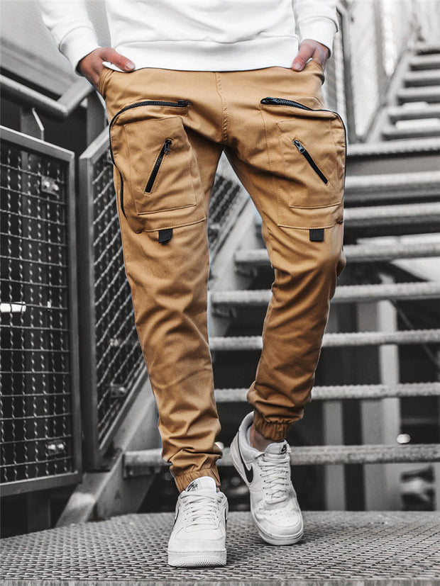 Multi-pocket zipper slacks workwear sports trousers