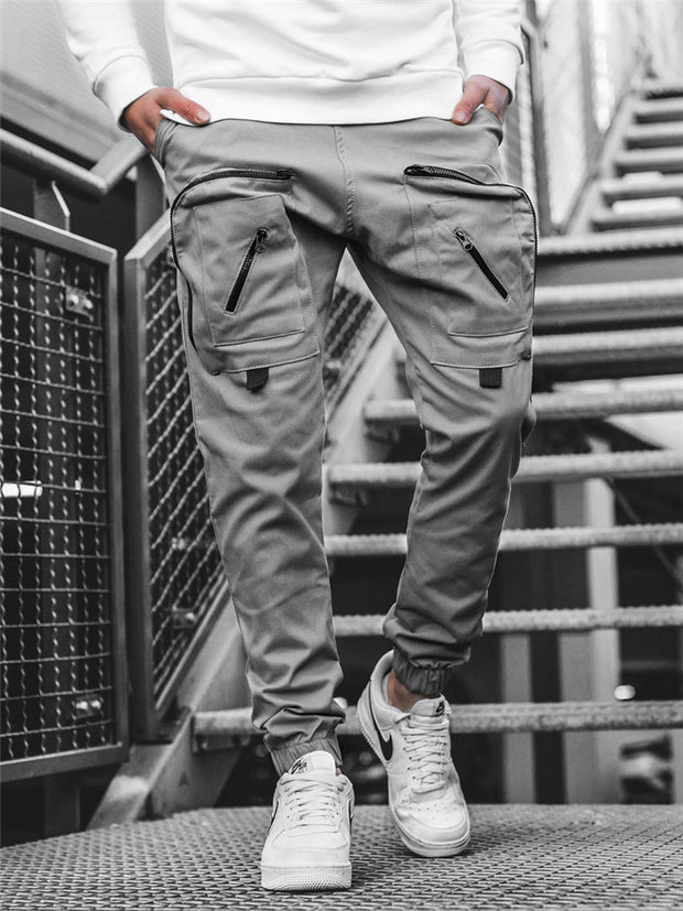 Multi-pocket zipper slacks workwear sports trousers