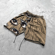Line eyes art retro print casual shorts