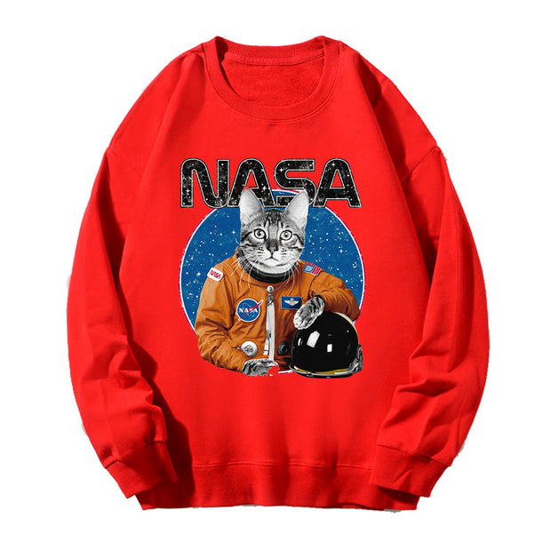Astronaut long-sleeved bottoming shirt loose round neck Korean fashion printing tide men and women same version couple sweatshirt