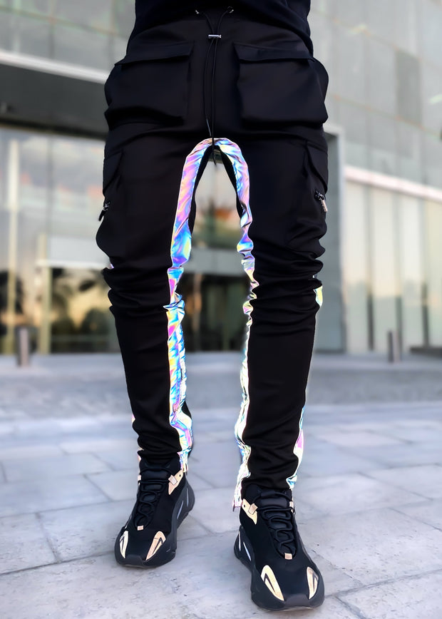 Fashion street style rainbow reflective tactical sweatpants men