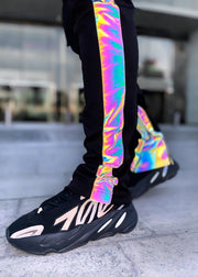 Fashion street style rainbow reflective tactical sweatpants men