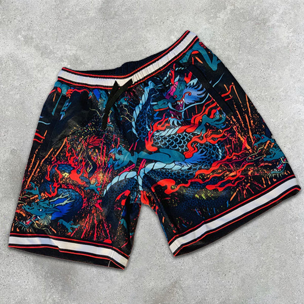 Dragon Graphic Print Elastic Shorts