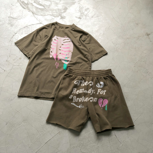 Personalized Funny Heart Skull Print Short Sleeve Suit