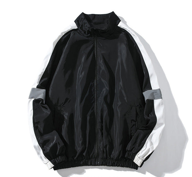 Fashion casual contrast color stitching reflective loose sports jacket