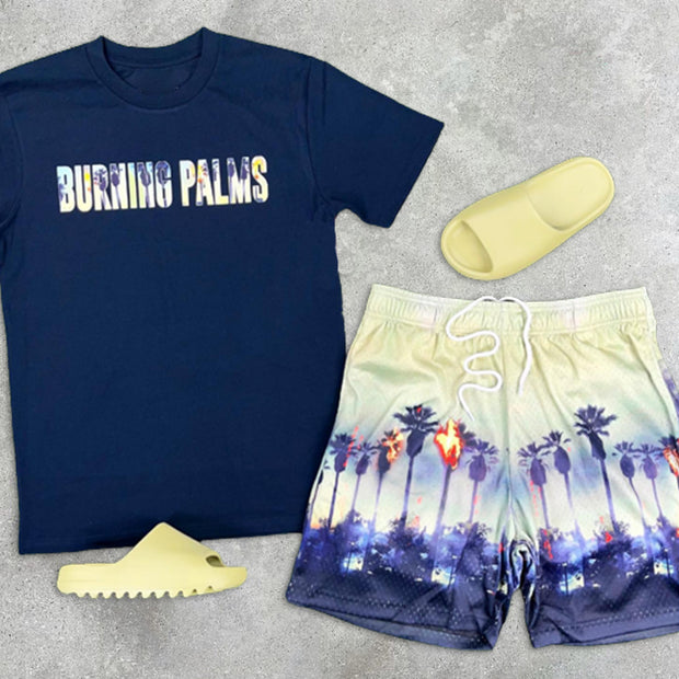 Graphic Print Short Sleeve Two-Piece Shorts