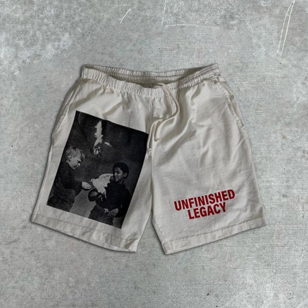 graphic print elastic shorts
