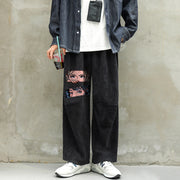Full flower cartoon fashion printed corduroy street pants
