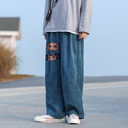 Full flower cartoon fashion printed corduroy street pants