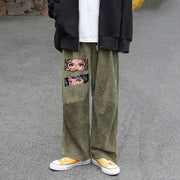 Full flower cartoon fashion printed corduroy street pants