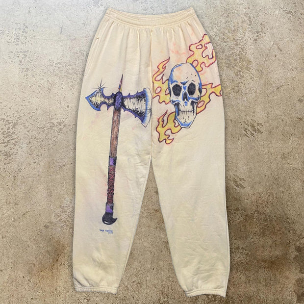 Street style men's tomahawk skull print casual sweatpants