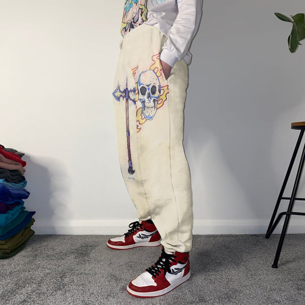 Street style men's tomahawk skull print casual sweatpants