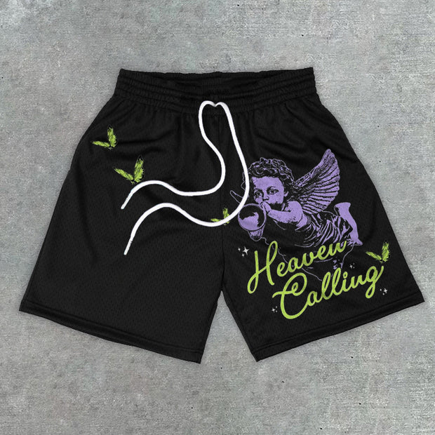Fashion Angel Print Mesh Track Shorts