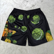 Trendy comic pattern street mesh shorts