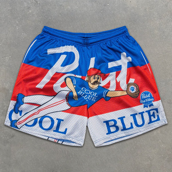 Baseball Graphic Print Elastic Shorts