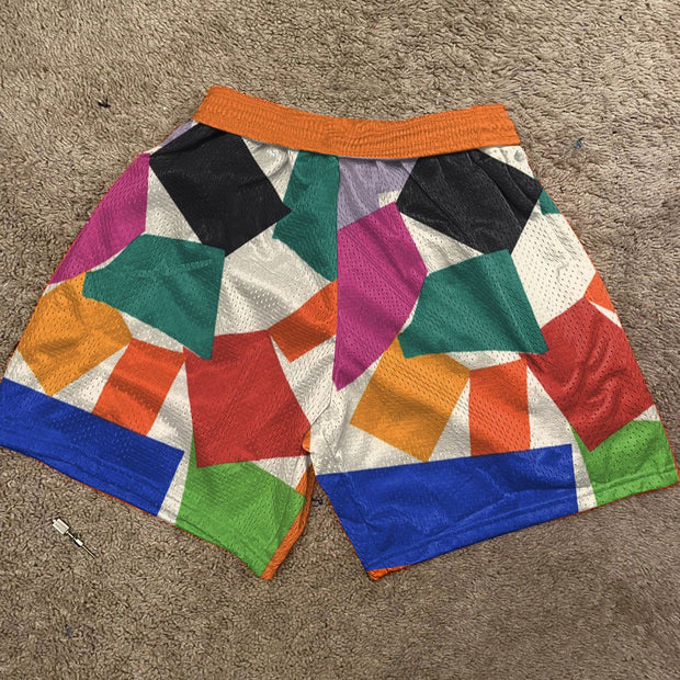 Fashion personality hit color lightning print casual shorts