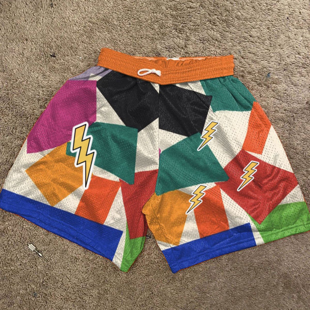 Fashion personality hit color lightning print casual shorts