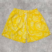 Stylish Street Style Cashew Flower Print Mesh Shorts