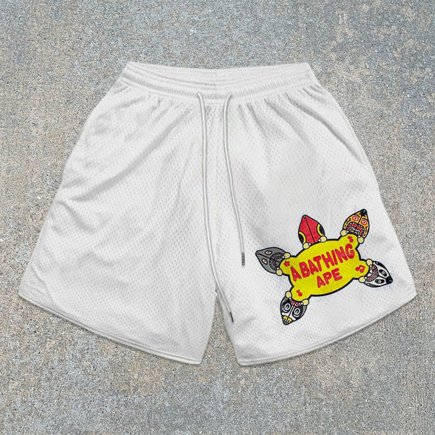 street-pattern mesh shorts