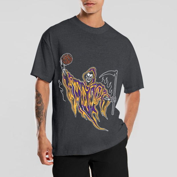 Personalized sickle and skull print short-sleeved T-shirt men