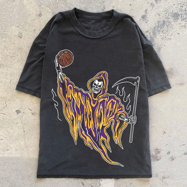 Personalized sickle and skull print short-sleeved T-shirt men