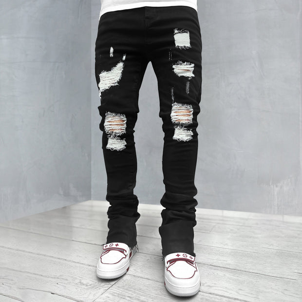 Casual oversized frayed slim-fit trousers