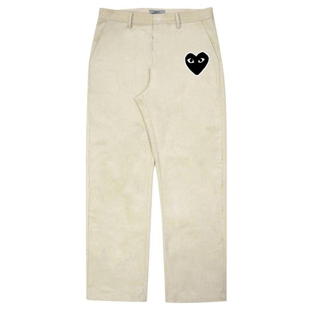 Casual Heart Print Corduroy Straight-Leg Pants