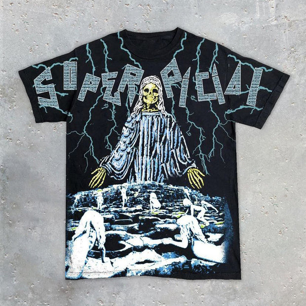 Statement print loose crewneck T-shirt