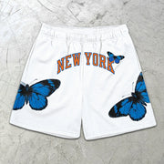 Butterfly New York Slogan Graphic Print Elastic Shorts