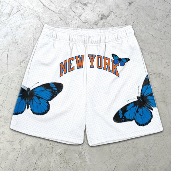 Butterfly New York Slogan Graphic Print Elastic Shorts