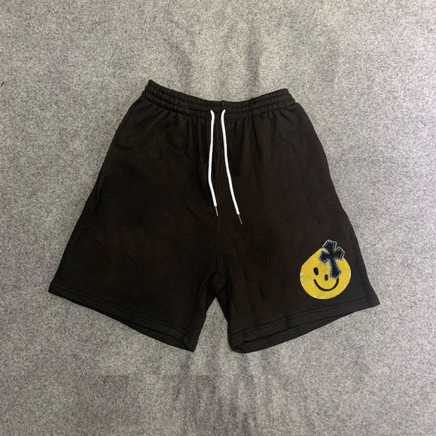 Fashion cross smiley print casual shorts