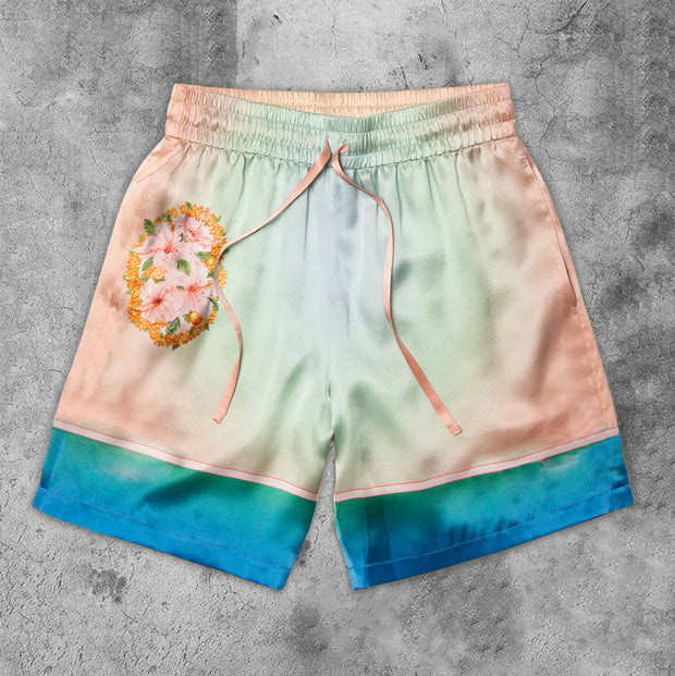 Drape art print fashion gradient shorts