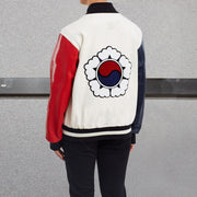 Contrasting pattern leather hip-hop street baseball uniform jacket