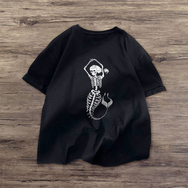 Skull print round neck short-sleeved T-shirt