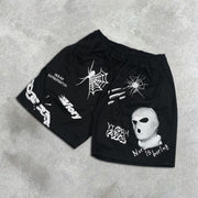graphic print elastic shorts