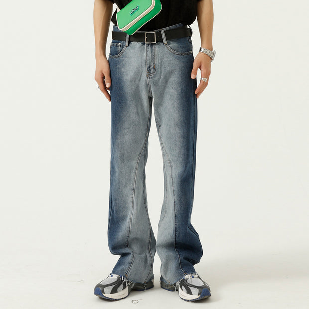 Contrast tie-dye gradient micro-flare casual jeans men