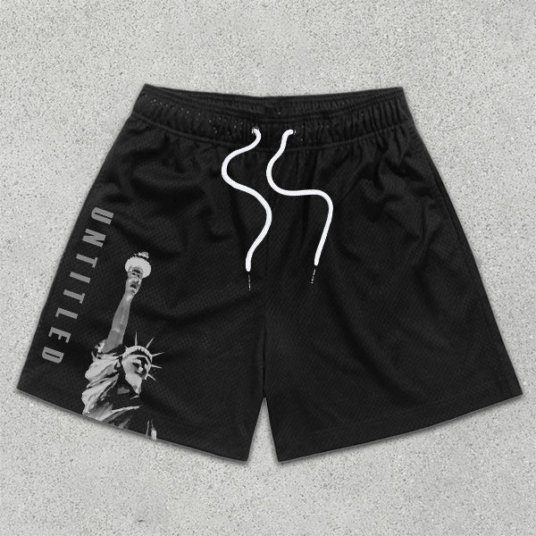 Statue of Liberty Graphic Print Elastic Shorts