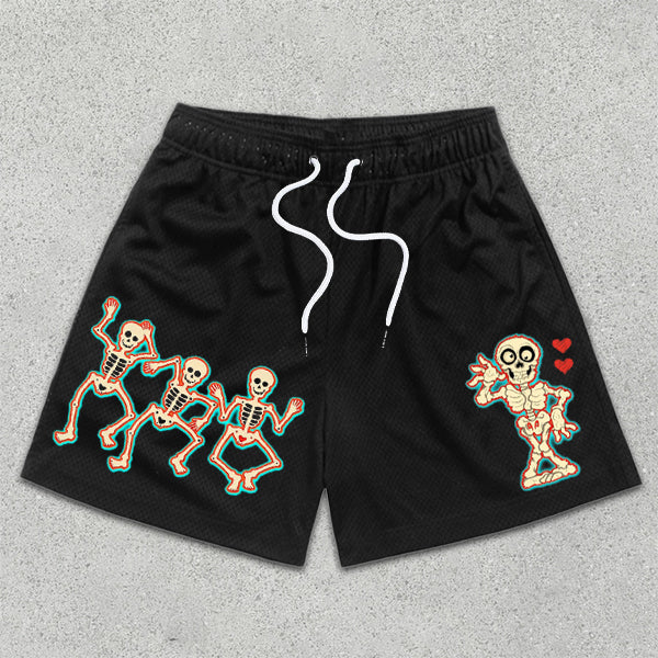 Skull Graphic Print Elastic Shorts