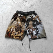 Retro personality print duplex street shorts