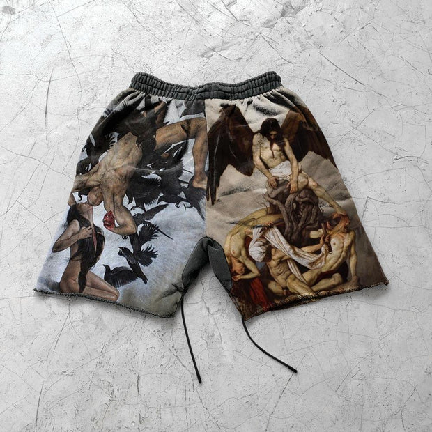 Retro personality print duplex street shorts