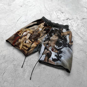 Retro personality print duplex street shorts