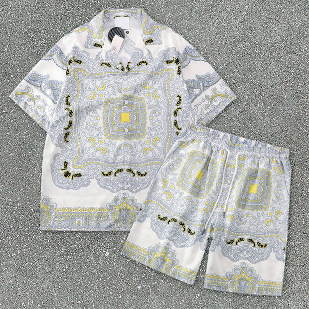 Trendy Baroque Casual Shorts Shirt Loose Short Sleeve Suit