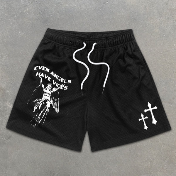 Angel Slogan Graphic Print Elastic Shorts