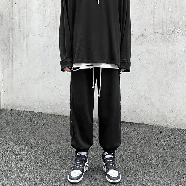 Sporty loose wide-leg straight cropped feet pants