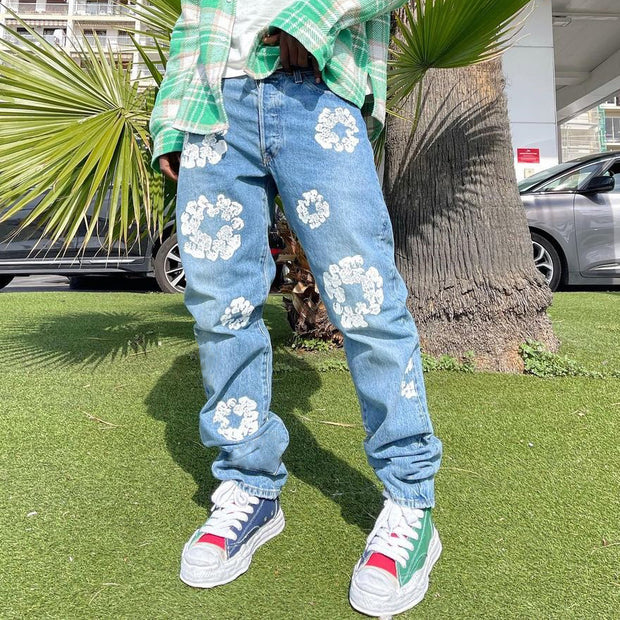 Casual Print Denim Trousers