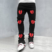 Heart Print Slim Fit Trendy Casual Jeans