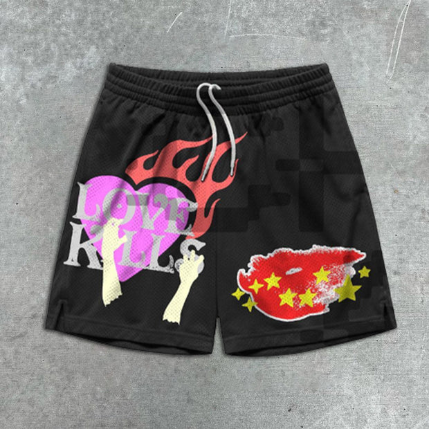 heart flame print shorts