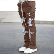 Retro artistic dove print flared trousers