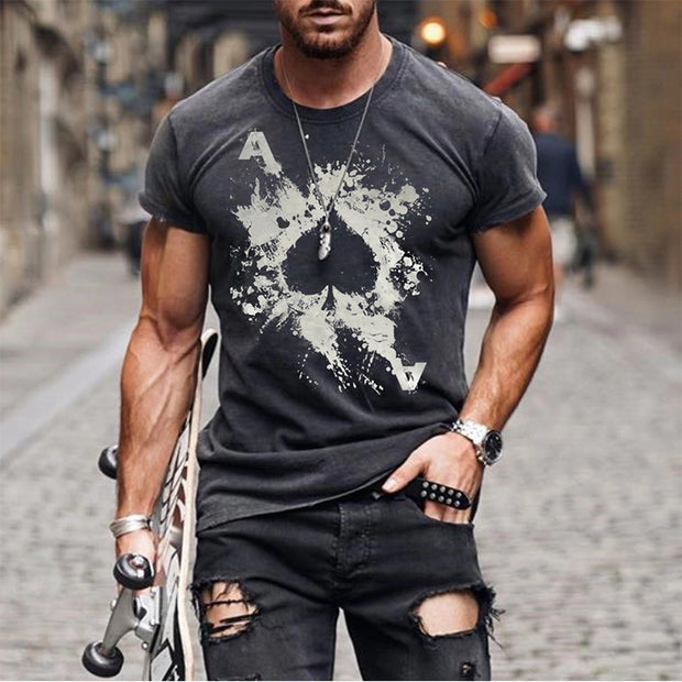 Ace of spades print crew neck T-shirt